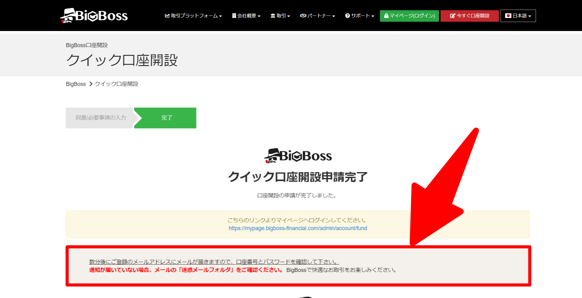 BigBoss口座開設③